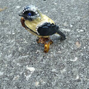 Bejeweled and Enamel Bird Trinket Box - vintage Goldfinch